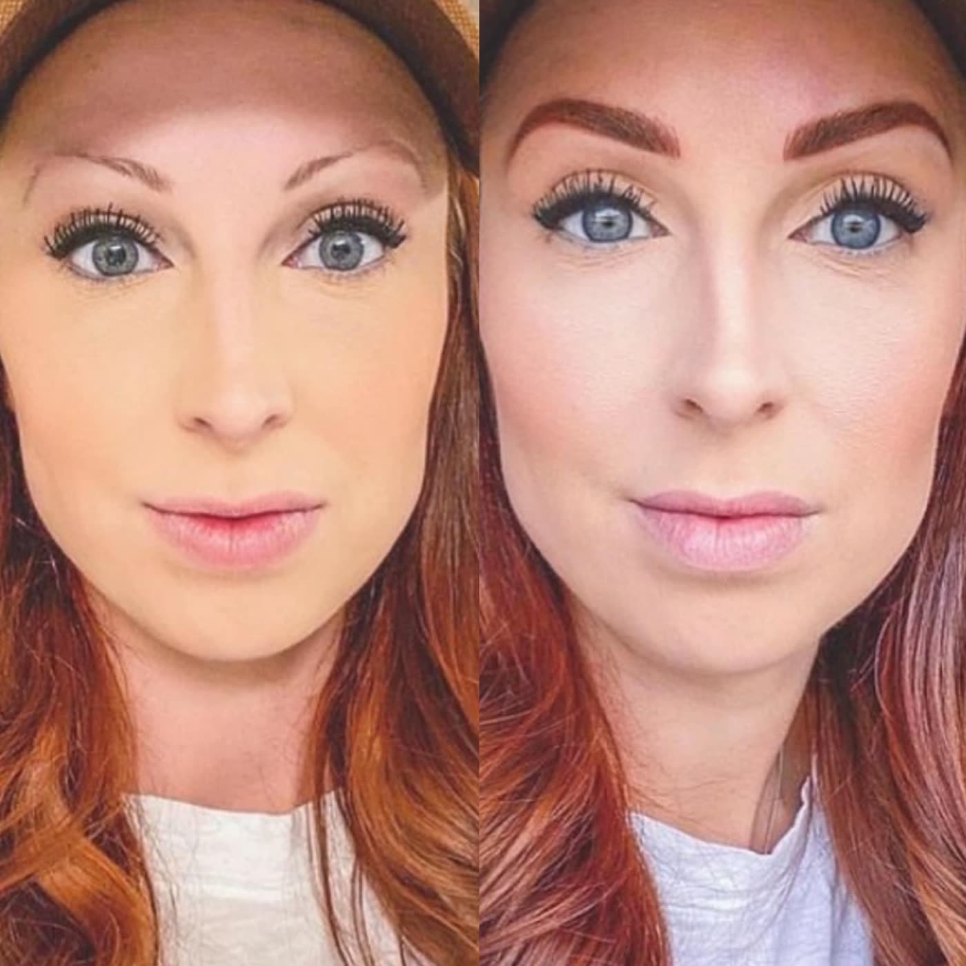 Before and after brow permanent makeup result